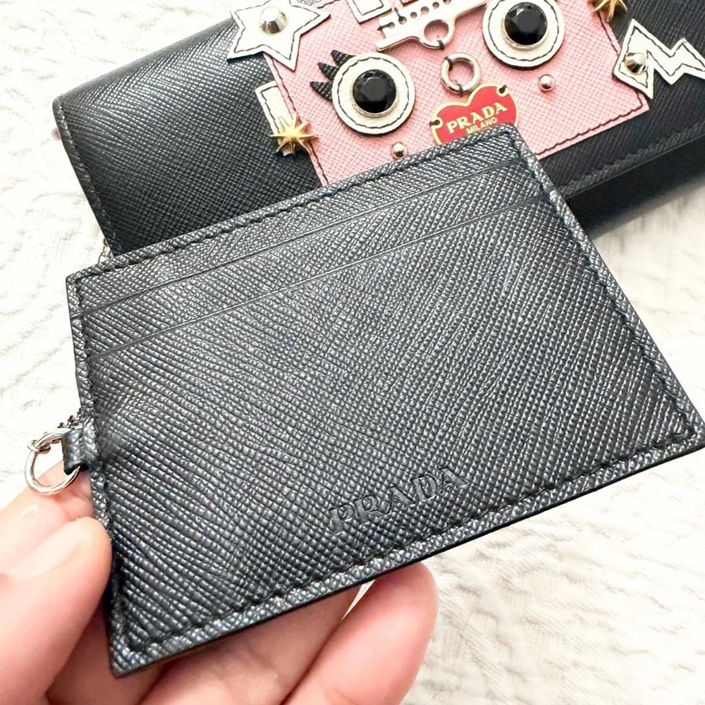 Prada Robot Black and Pink Embellished Saffiano Leather Wallet AUTHENTIC (Rare) - Picture 6 of 11